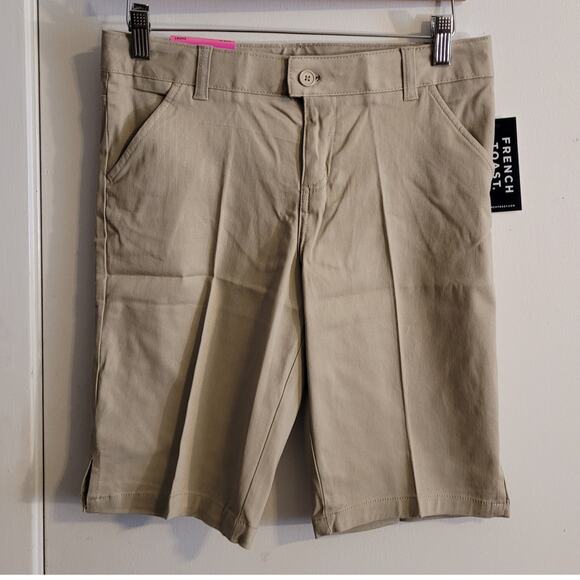 NWT French Toast Boys Uniform Khaki Shorts Sz 14 Adjustable Waist School 10" - Picture 1 of 15